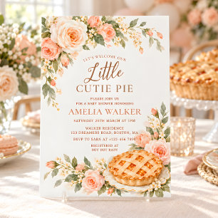 Little Cutie Pie Peach Floral Baby Shower Invitation