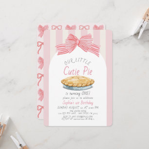 Little Cutie Pie Pink Bow Girl 1st Birthday Invitation