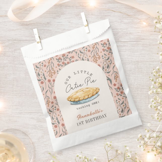 Little Cutie Pie Pink Floral 1st Birthday Favour Bag (Clipped)