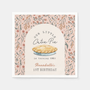 Little Cutie Pie Pink Floral 1st Birthday Napkin