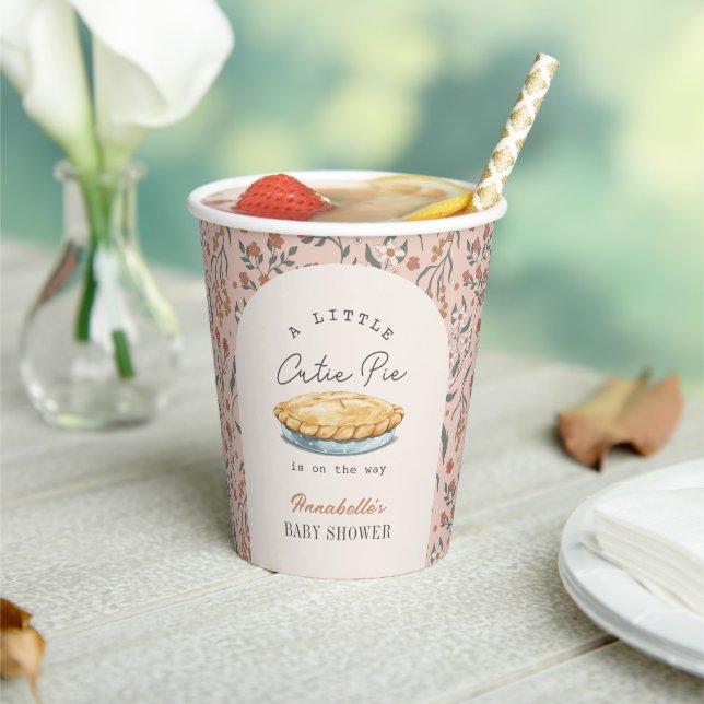 Little Cutie Pie Pink Floral Baby Shower Paper Cups (Insitu)