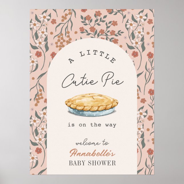 Little Cutie Pie Pink Floral Baby Shower Welcome Poster (Front)