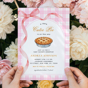 Little Cutie Pie Pink Gingham Bow Girl Baby Shower Invitation