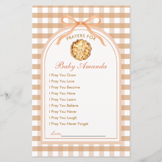 Little Cutie Pie Prayer Card 1st Birthday (Front)