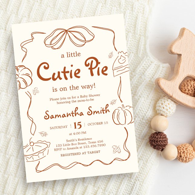 Little Cutie Pie Pumpkin Baby Shower Invitation (Hand Drawn Little Cutie Pie Baby Shower Invitation)