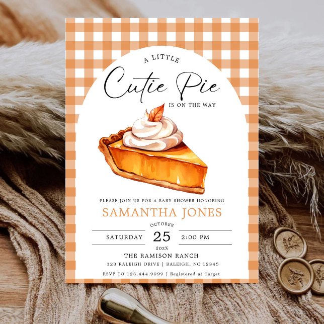 Little Cutie Pie Pumpkin Fall Gingham Baby Shower Invitation (Creator Uploaded)