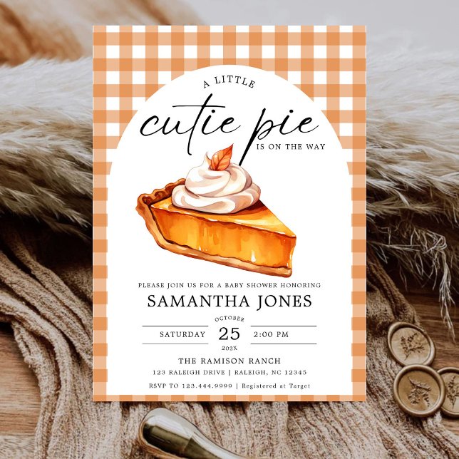 Little Cutie Pie Pumpkin Fall Gingham Baby Shower Invitation (Creator Uploaded)