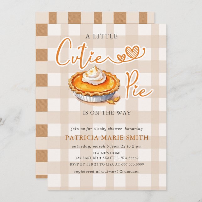 Little Cutie Pie Pumpkin Pie Fall Baby Shower Invitation (Front/Back)