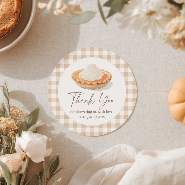 Little Cutie Pie Rustic Fall Baby Shower Classic Round Sticker (Creator Uploaded)