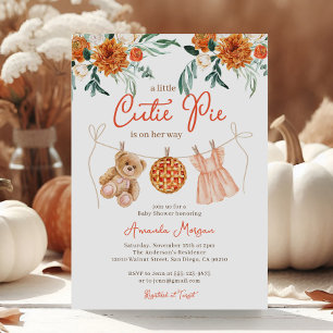 Little Cutie Pie Teddy Bear Fall Girl Baby Shower Invitation