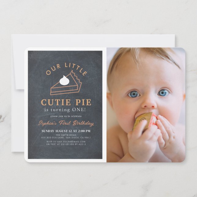 Little Cutie Pie Thanksgiving 1st Birthday Photo Invitation (Front)