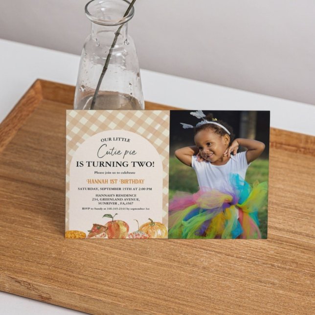 Little Cutie Pie Thanksgiving 2nd Birthday Invitation (Creator Uploaded)