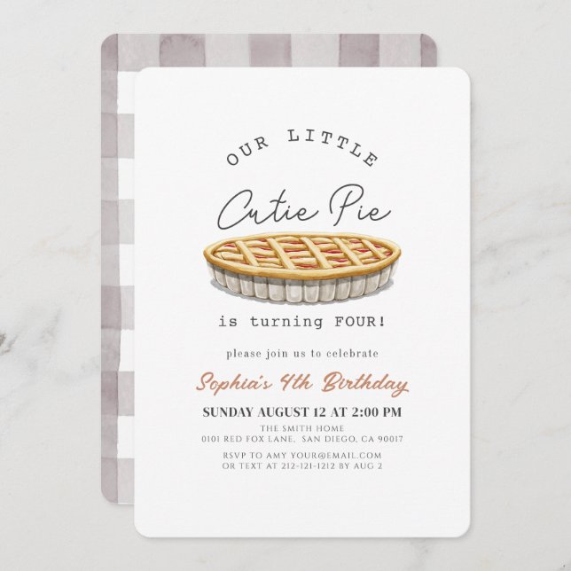 Little Cutie Pie Thanksgiving White Birthday Invitation (Front/Back)