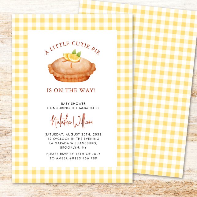 Little Cutie Pie Yellow Chequered Baby Shower Invitation (Creator Uploaded)
