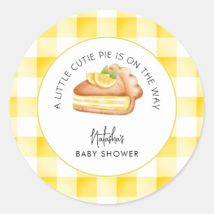 Little Cutie Pie Yellow Gingham Plaid Baby Shower Classic Round Sticker