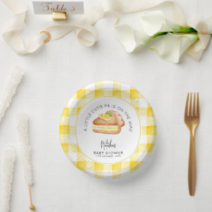 Little Cutie Pie Yellow Gingham Plaid Baby Shower Paper Plate