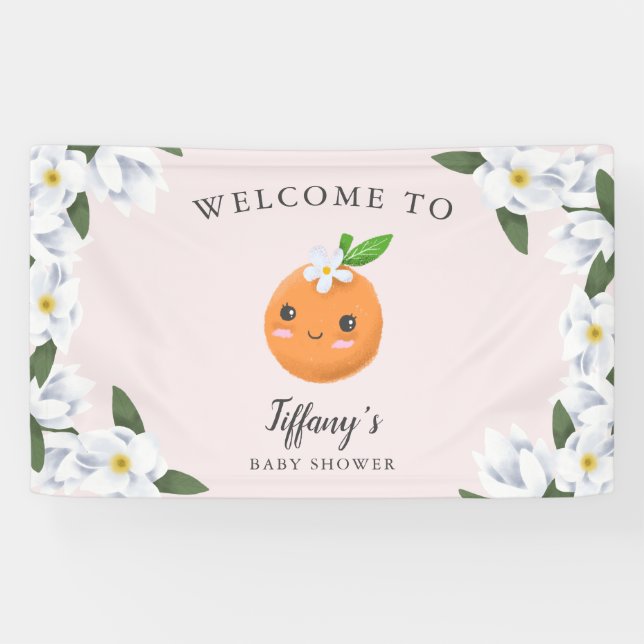 Little Cutie Pink Citrus Floral Welcome Banner (Horizontal)