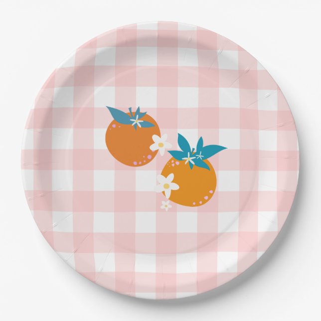 Little Cutie Pink Gingham Plates (Front)