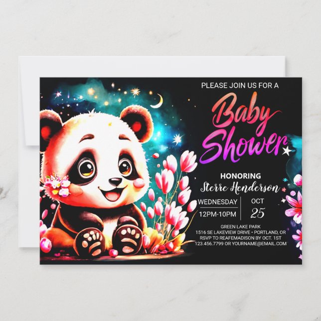 Little Cutie Pink Panda Bliss Girl Baby Shower Invitation (Front)