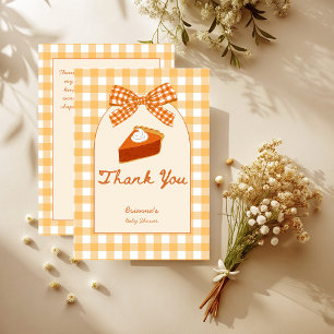 Little cutie pumpkin pie gingham baby shower thank you card