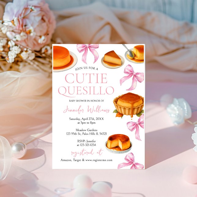 Little Cutie quesillo Pink Bow Baby Shower Invitation (Creator Uploaded)