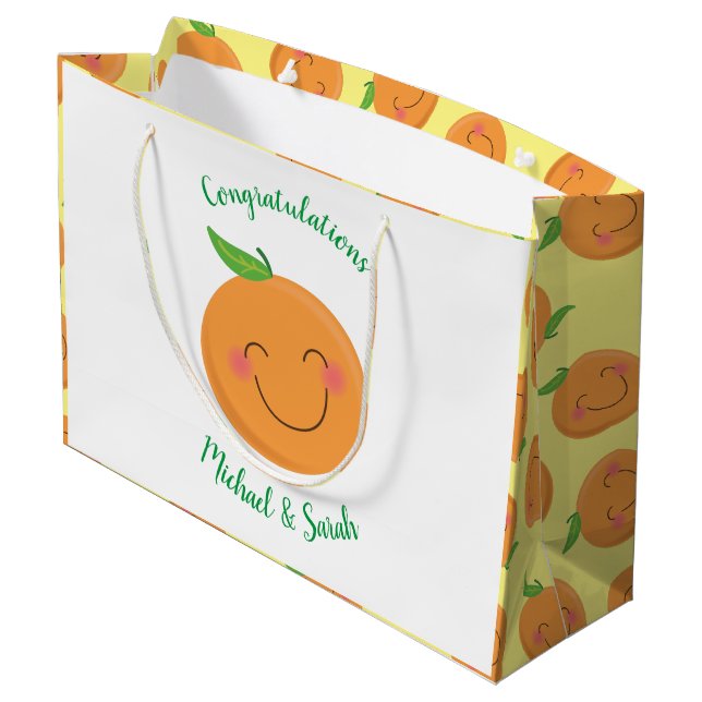 Little Cutie Tangerine Baby Shower Gender Neutral Large Gift Bag (Back Angled)