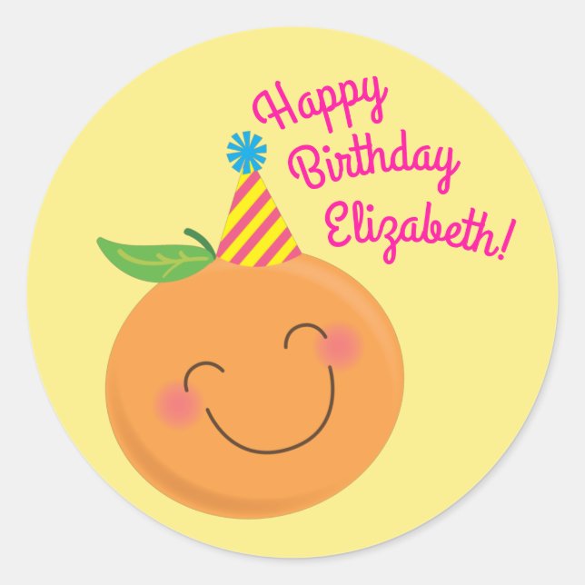 Little Cutie Tangerine Birthday Party Classic Round Sticker (Front)