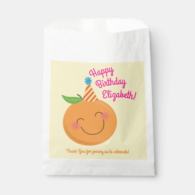 Little Cutie Tangerine Birthday Party Favour Bag (Front)