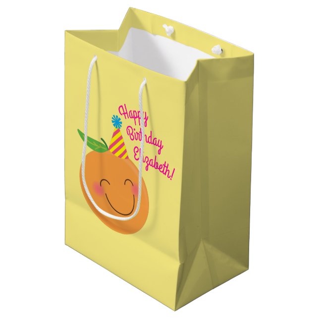 Little Cutie Tangerine Birthday Party Medium Gift Bag (Front Angled)