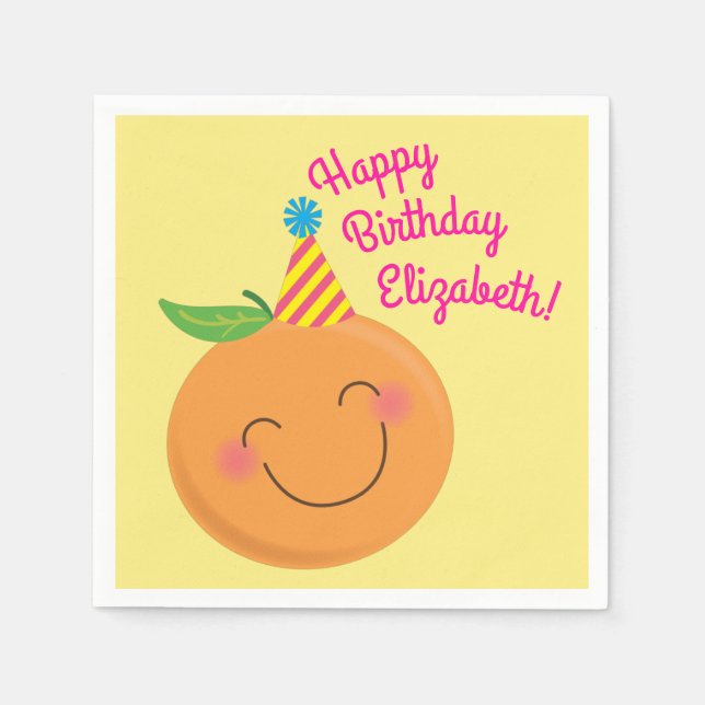 Little Cutie Tangerine Birthday Party Napkin (Front)