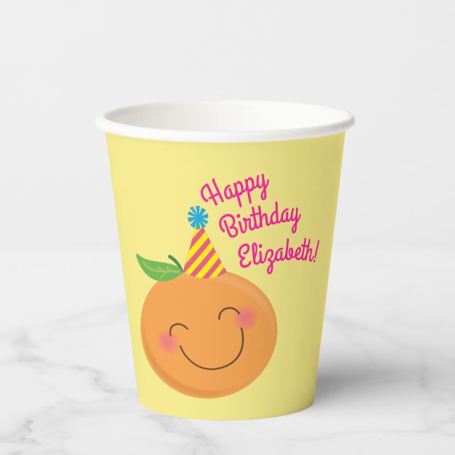 Little Cutie Tangerine Birthday Party Paper Cups (Front)