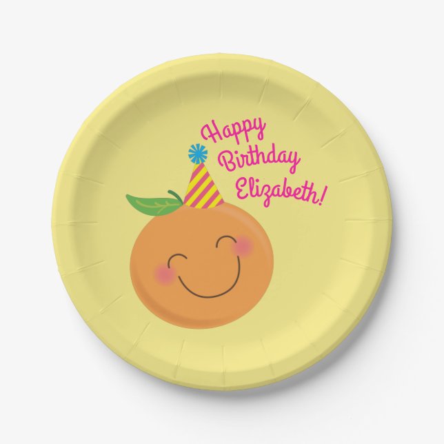 Little Cutie Tangerine Birthday Party Paper Plate (Front)