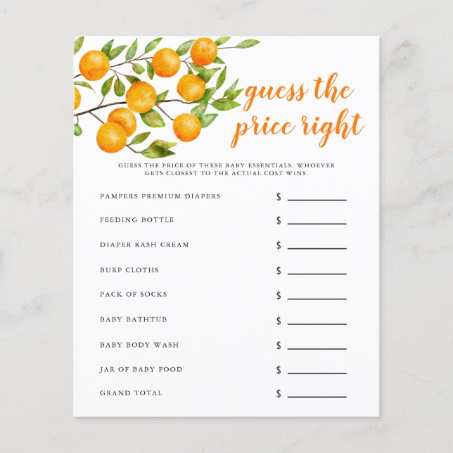 Little Cutie The Price Is Right Baby Shower Game (Front)