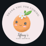 Little Cutie Theme Pink Baby Shower Favour Classic Round Sticker<br><div class="desc">Cute "little cutie" theme baby shower favour sticker featuring an illustration of a clementine orange with a white flower and green leaf. The text says "Thank you for coming." Customise this product by adding your name at the bottom. Great for a girl's baby shower.</div>