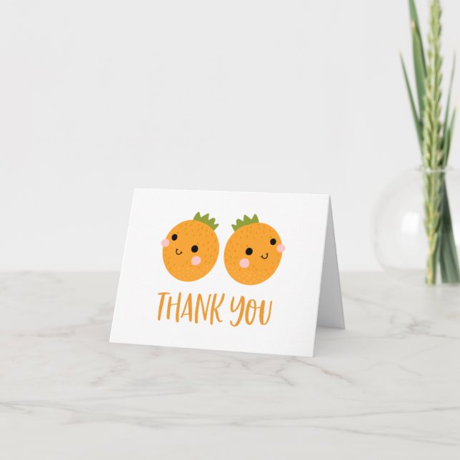 Little Cutie Twin Boys Baby Shower Thank You Card (Front)