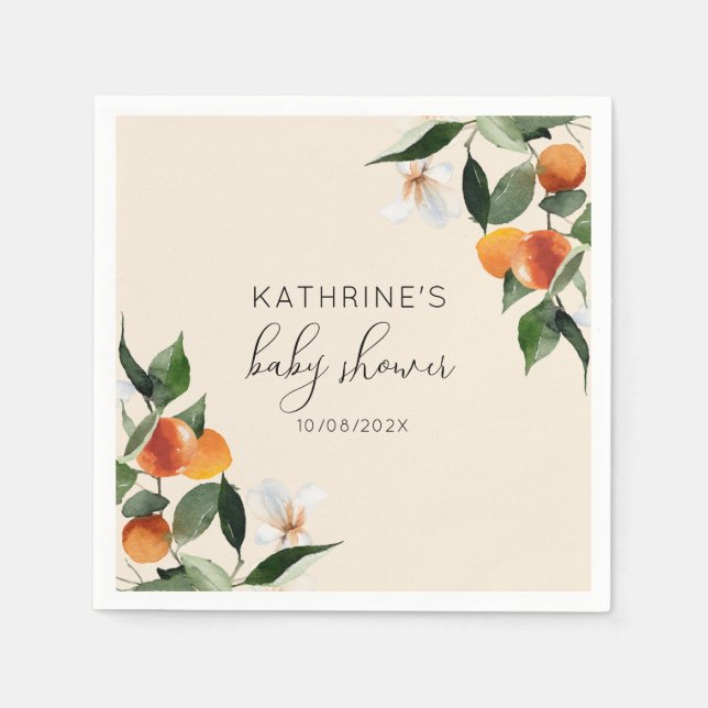 little cutie watercolor citrus baby shower napkin (Front)