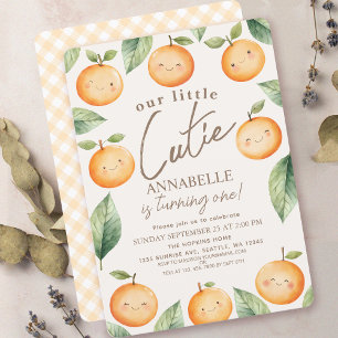 Little Cutie Watercolor Orange 1st Birthday Invitation