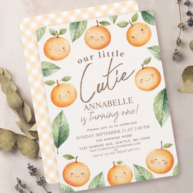 Little Cutie Watercolor Orange 1st Birthday Invitation (Creator Uploaded)