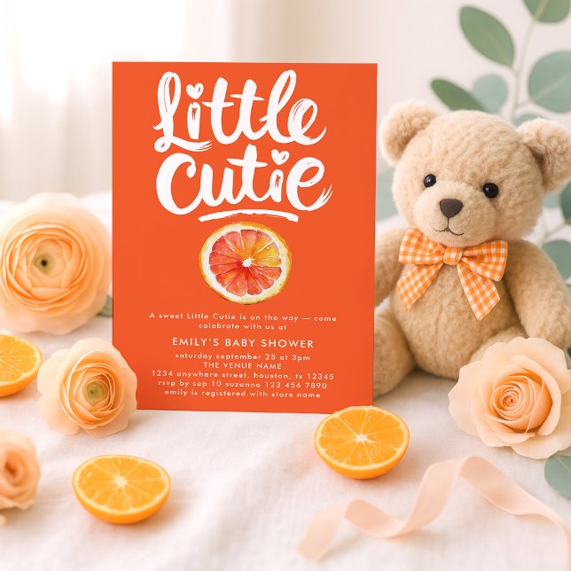 Little Cutie White Text Orange Baby Shower  Invitation (Creator Uploaded)