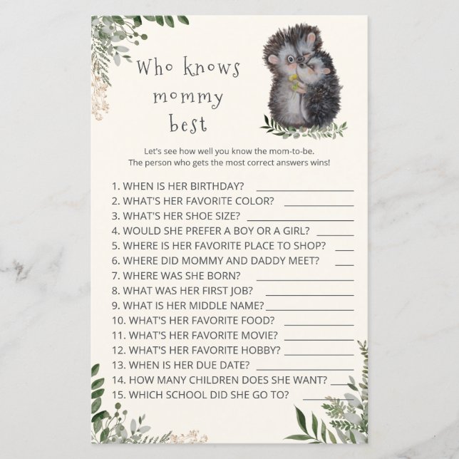 Little Cutie Who knows mummy best baby shower game (Front)