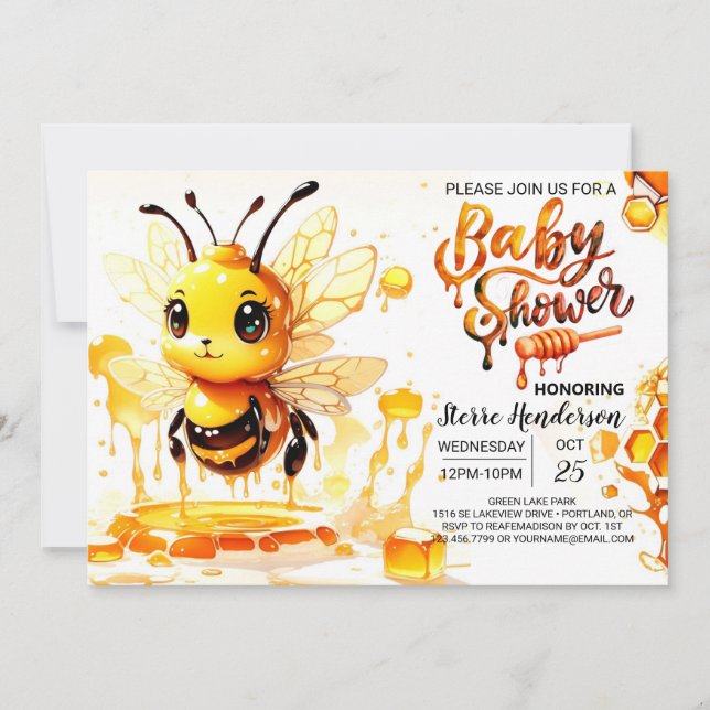 Little Cutie's Bee-Themed Baby Shower Invitation (Front)