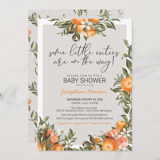 Little Cuties Twins or Multiples Baby Shower Invitation (Front/Back)
