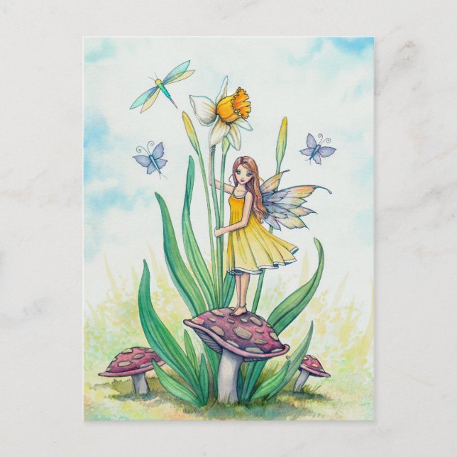 Little Daffodil Fairy Fantasy Art Illustration Postcard (Front)