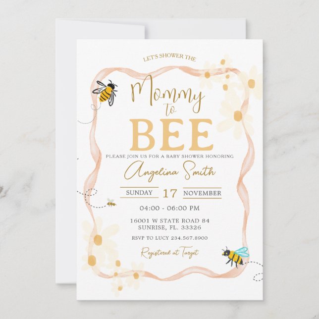Little Daisies Bee Baby Shower Mummy To Bee Invitation (Front)