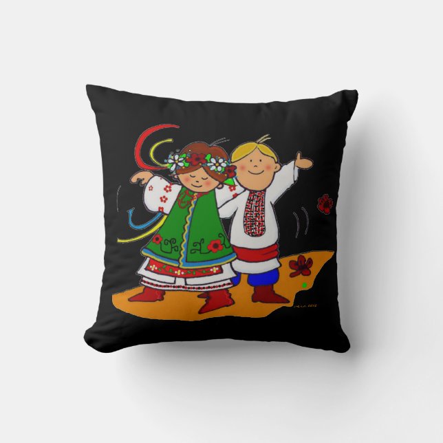 Little Dancers Ukrainian Folk Art Cushion (Front)