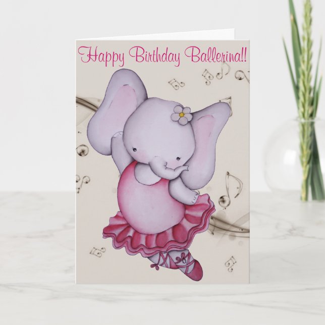 Little Dancing Ballerina Elephant Birthday Card (Front)