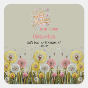 Little dandelian is in bloom baby shower square sticker