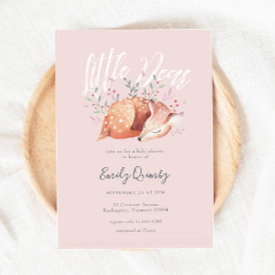 Little Dear Pink Woodland Baby Shower Invitation
