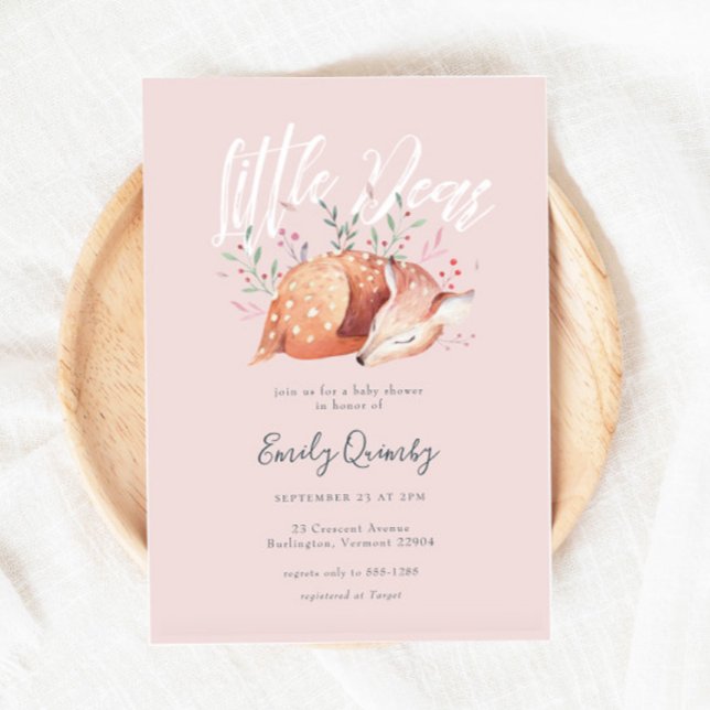 Little Dear Pink Woodland Baby Shower Invitation (Creator Uploaded)