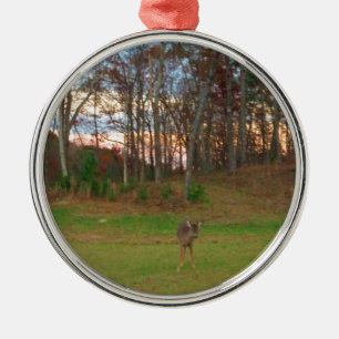 Little Deer &a Pink Sunset Metal Ornament